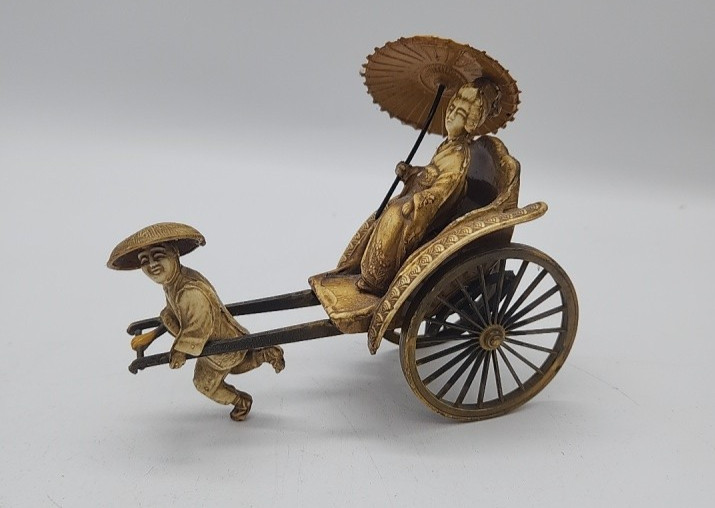 Vtg Japanese Celluloid Rickshaw Figurine Man Pulling Geisha Girl Parasol Japan Vtg Japanese Celluloid Rickshaw Figurine Man Pulling Geisha Girl Parasol Japan