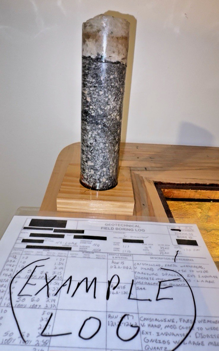 Relinquished Deep Rock Core Sample With Original Rock Core Field Log Relinquished Deep Rock Core Sample With Original Rock Core Field Log