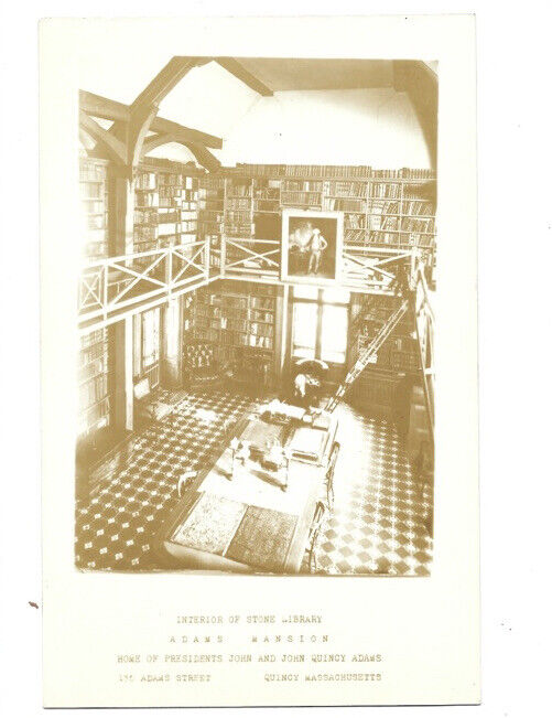 c.1900s John Adams Mansion Library Quincy Massachusetts MA RPPC Postcard UNP