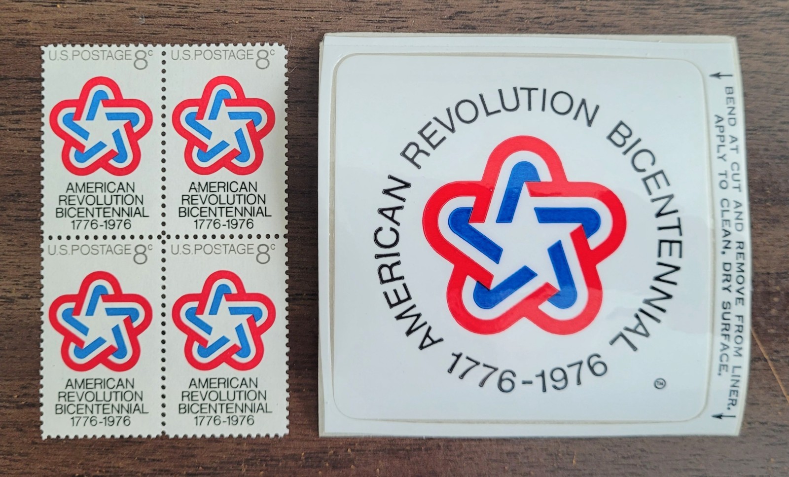 VINTAGE AMERICAN REVOLUTION BICENTENNIAL 1776-1976 - POSTAGE STAMPS & 3" STICKER VINTAGE AMERICAN REVOLUTION BICENTENNIAL 1776-1976 - POSTAGE STAMPS & 3" STICKER