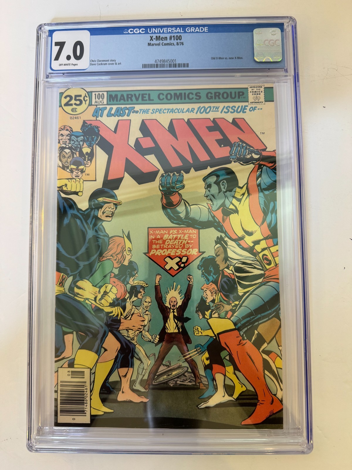 X-Men #100 (1976) CGC 7.0 Off-White Pages Old vs New X-Men Marvel #4749845001