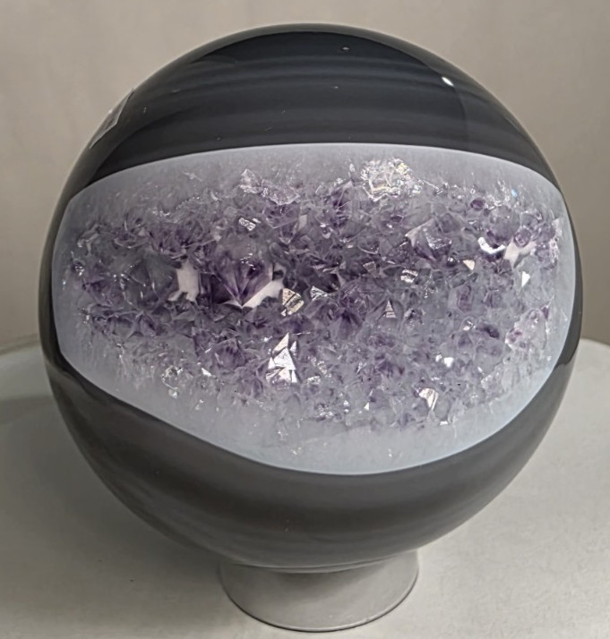 1.5LB 3.1" Amethyst Banded Agate Geode Sphere Purple Druzy #13A 1.5LB 3.1" Amethyst Banded Agate Geode Sphere Purple Druzy #13A
