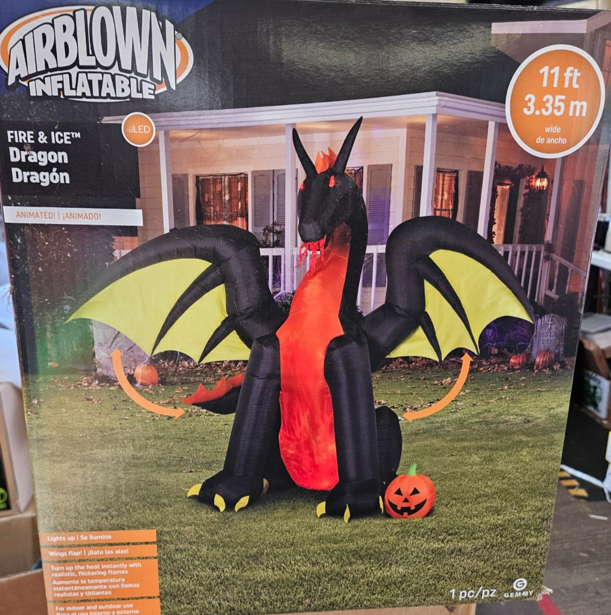 Gemmy 11ft Tall Animated Fire & Ice Dragon Halloween Inflatable