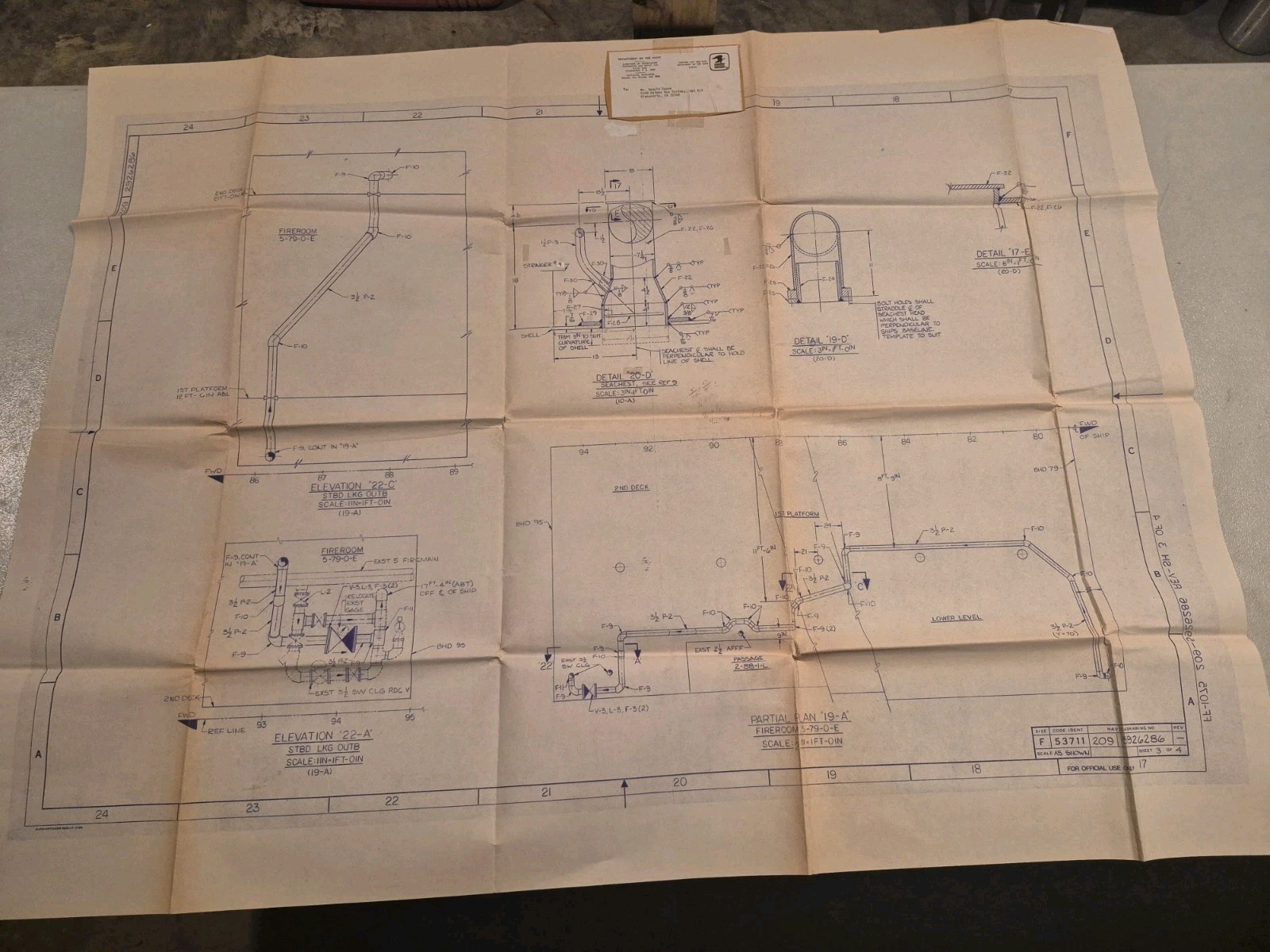 Vintage US Navy NAVSEA Blueprint Ship Engineering Drawing 5926286 Vintage US Navy NAVSEA Blueprint Ship Engineering Drawing 5926286