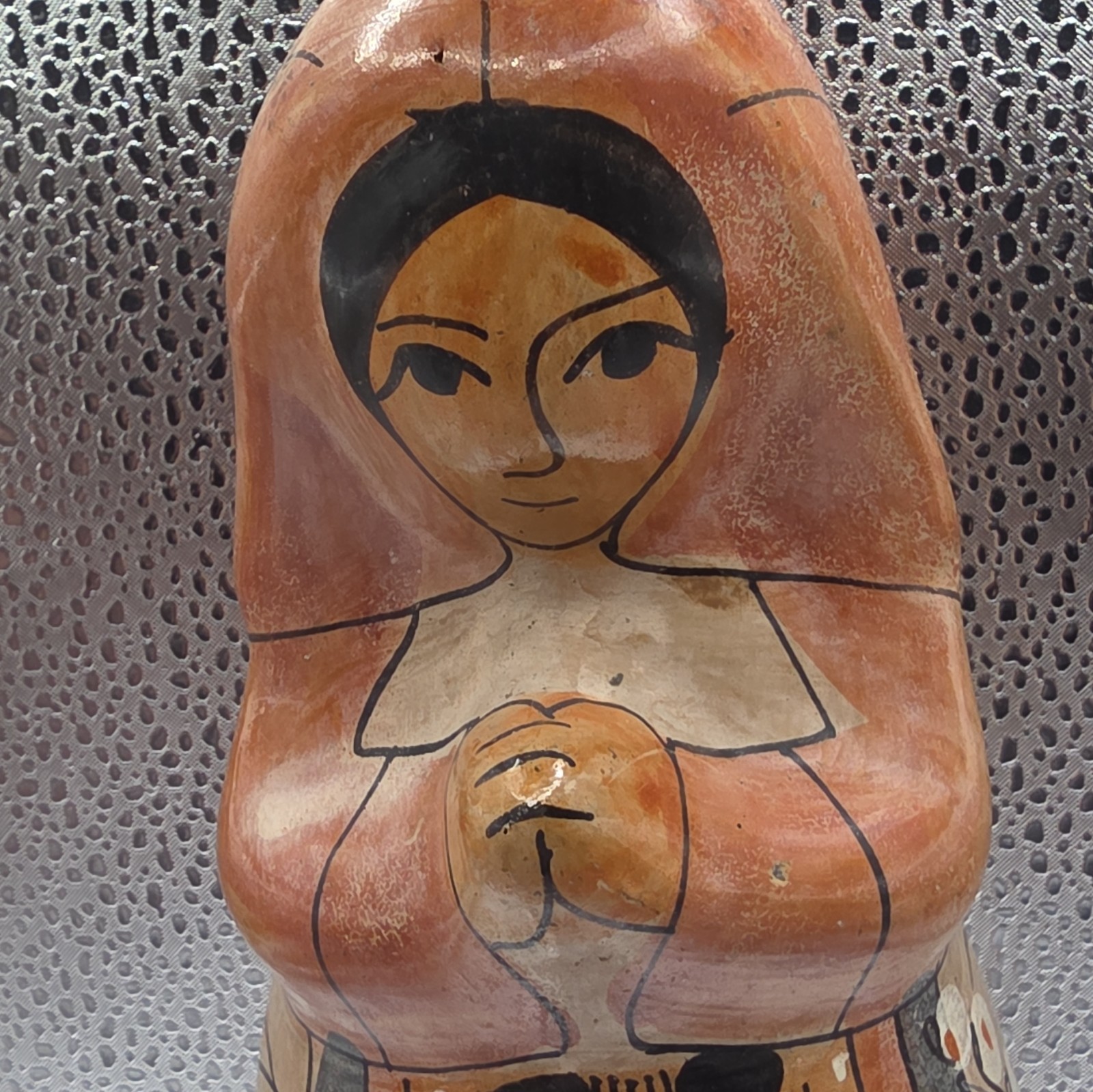 Tonala  Mexican Hand Painted Ceramic Woman Figurine Floral Pattern.