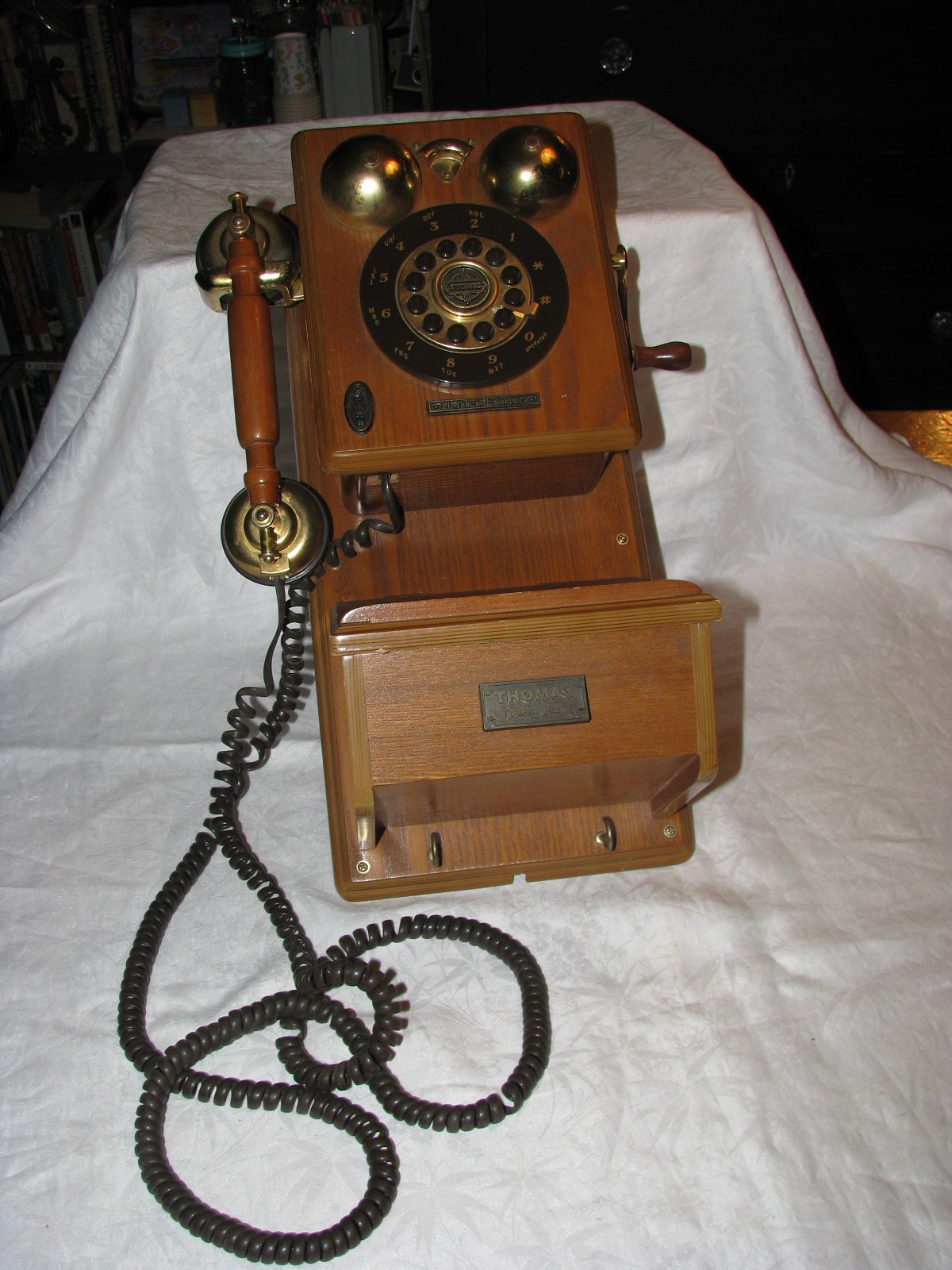 VTG 1995 Replica Thomas LTD Edition Wooden Wall Corded Push Button Telephone VTG 1995 Replica Thomas LTD Edition Wooden Wall Corded Push Button Telephone
