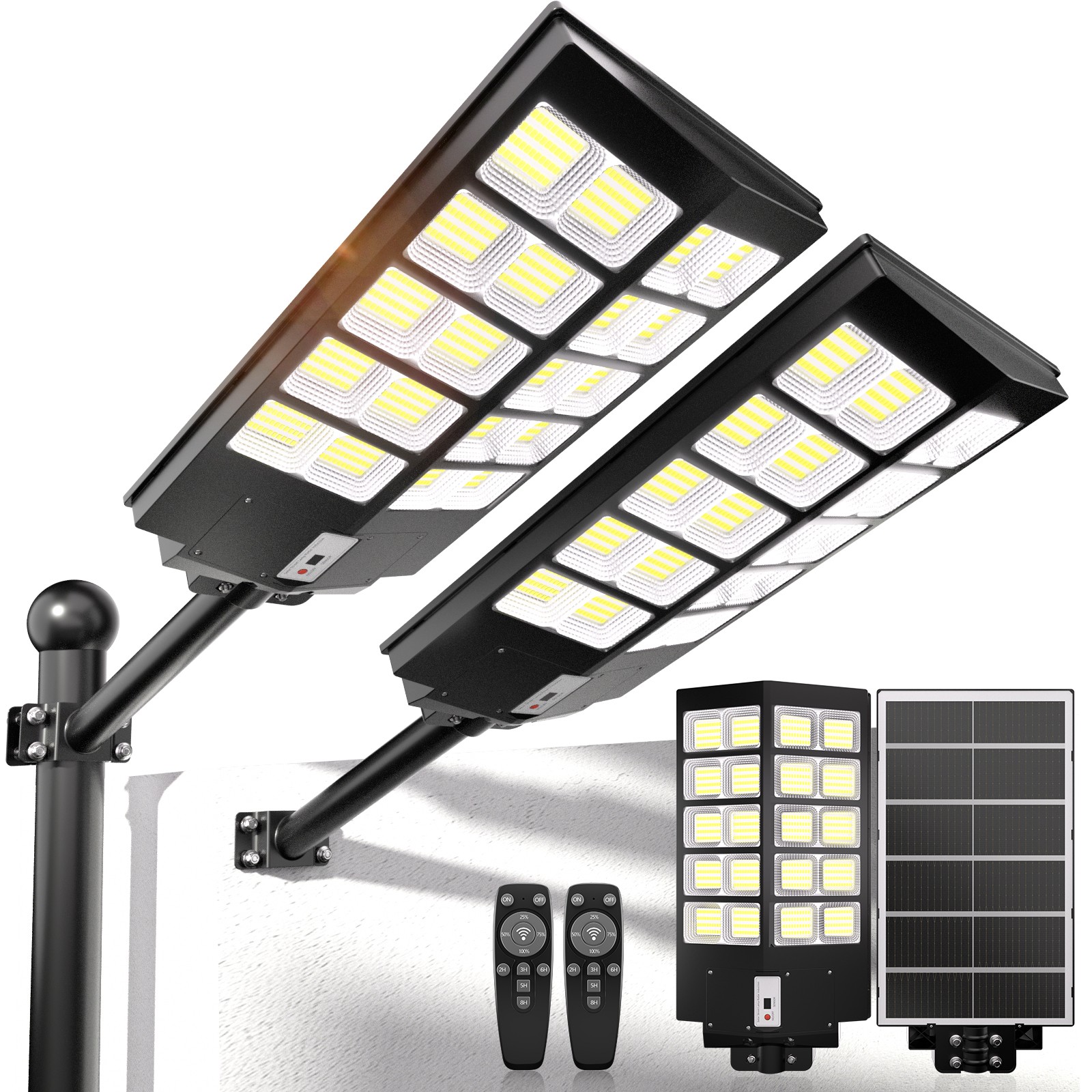 2X2000W 7000K LED Street Lamp Outdoor Motion Sensing Solar Lights Dusk To Dawn 2X2000W 7000K LED Street Lamp Outdoor Motion Sensing Solar Lights Dusk To Dawn
