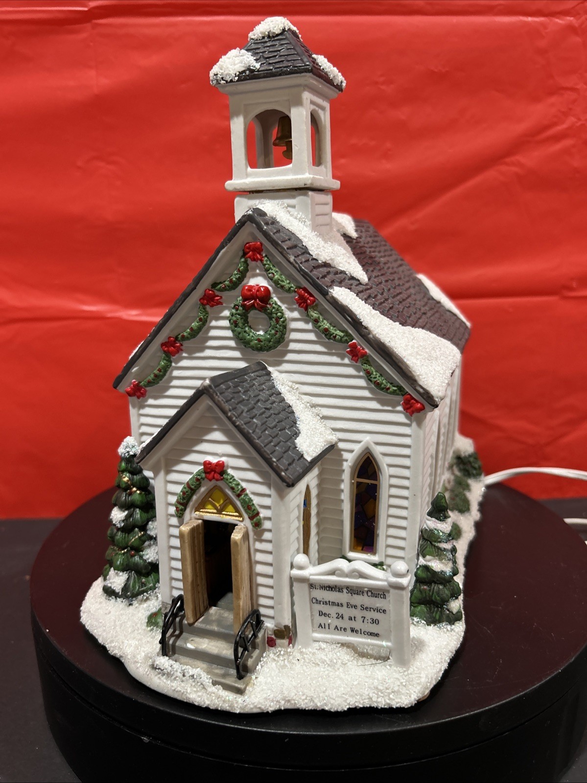 St. Nicholas Square Village Collection Country Church Illuminated Original Box St. Nicholas Square Village Collection Country Church Illuminated Original Box