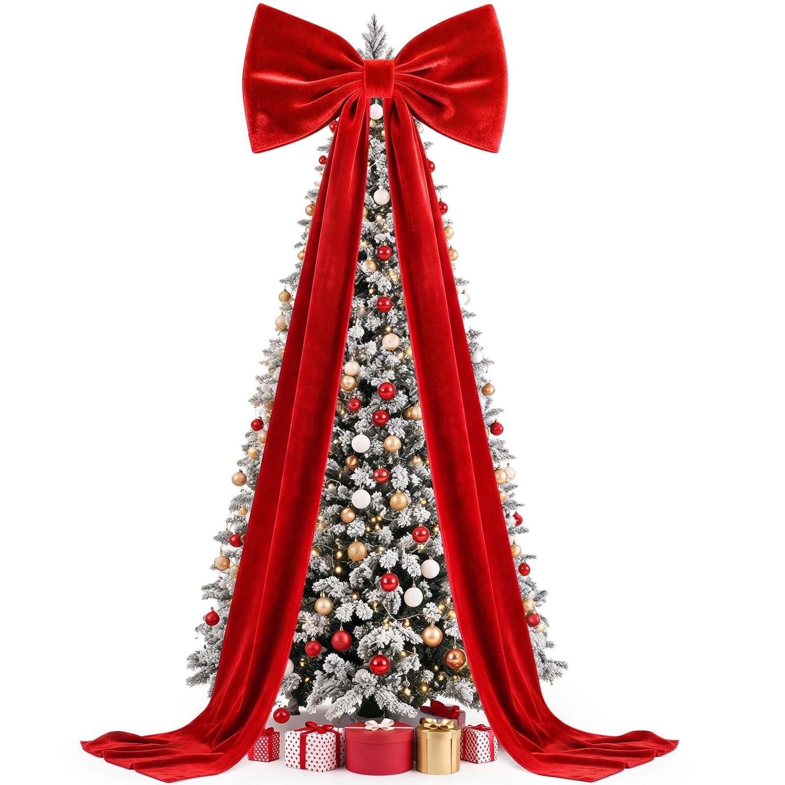 Zesliwy 9.8ft Red Christmas Giant Velvet Bow Wall 9.8 FT, 27.6x118 Inch,