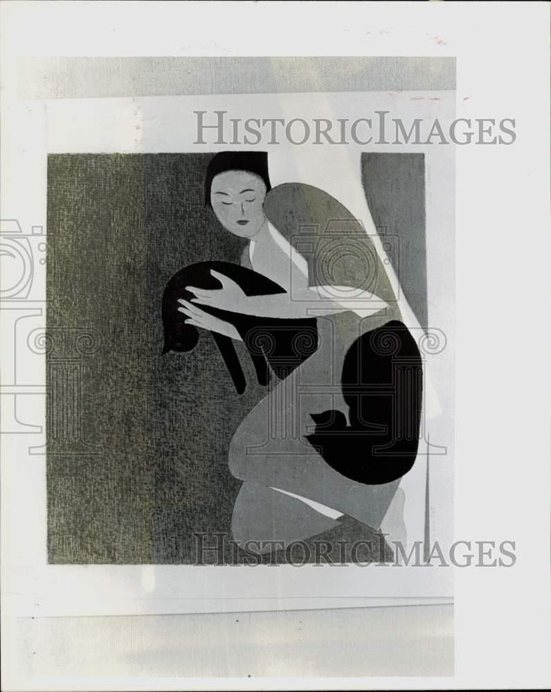 1978 Press Photo "Woman and Cats" painting by Will Barnet at NCNB Traveling Show 1978 Press Photo "Woman and Cats" painting by Will Barnet at NCNB Traveling Show