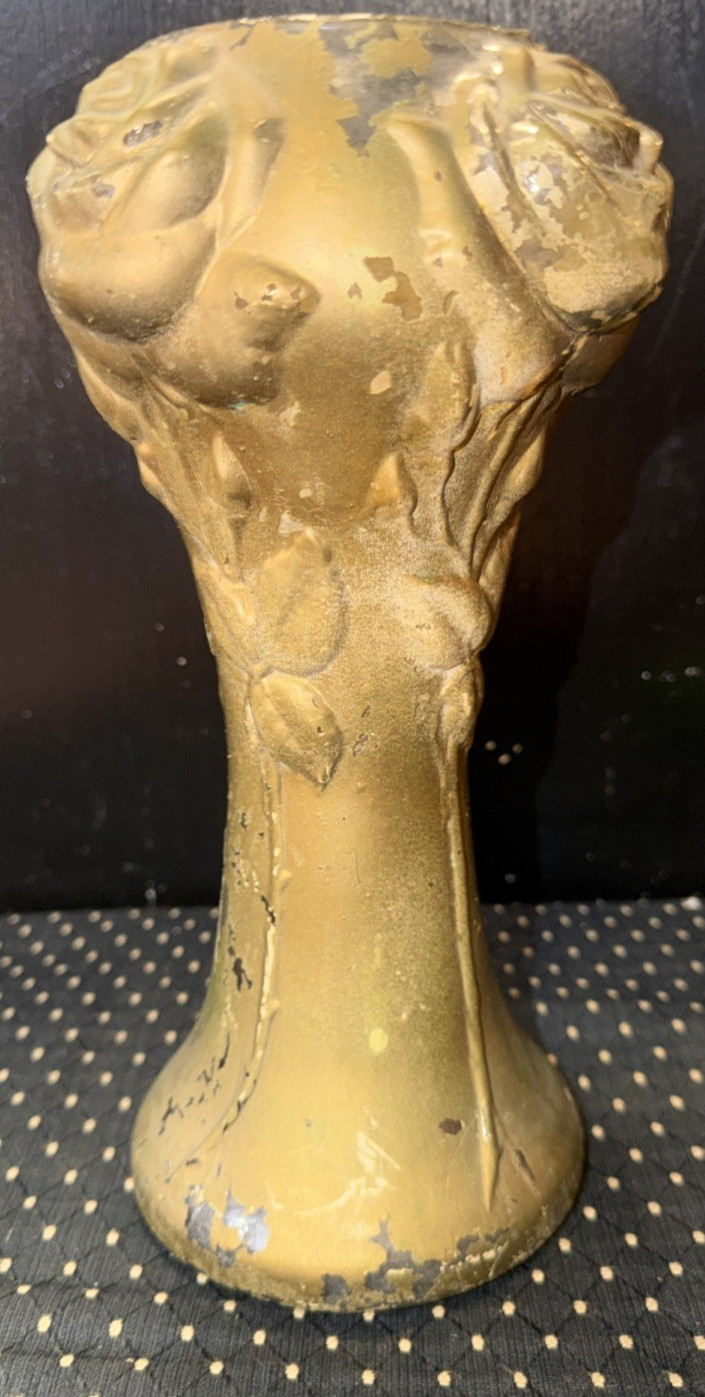 Antique Victorian Puffy Gold Goofus Glass Vase Roses Original Paint 10" RARE?? Antique Victorian Puffy Gold Goofus Glass Vase Roses Original Paint 10" RARE??