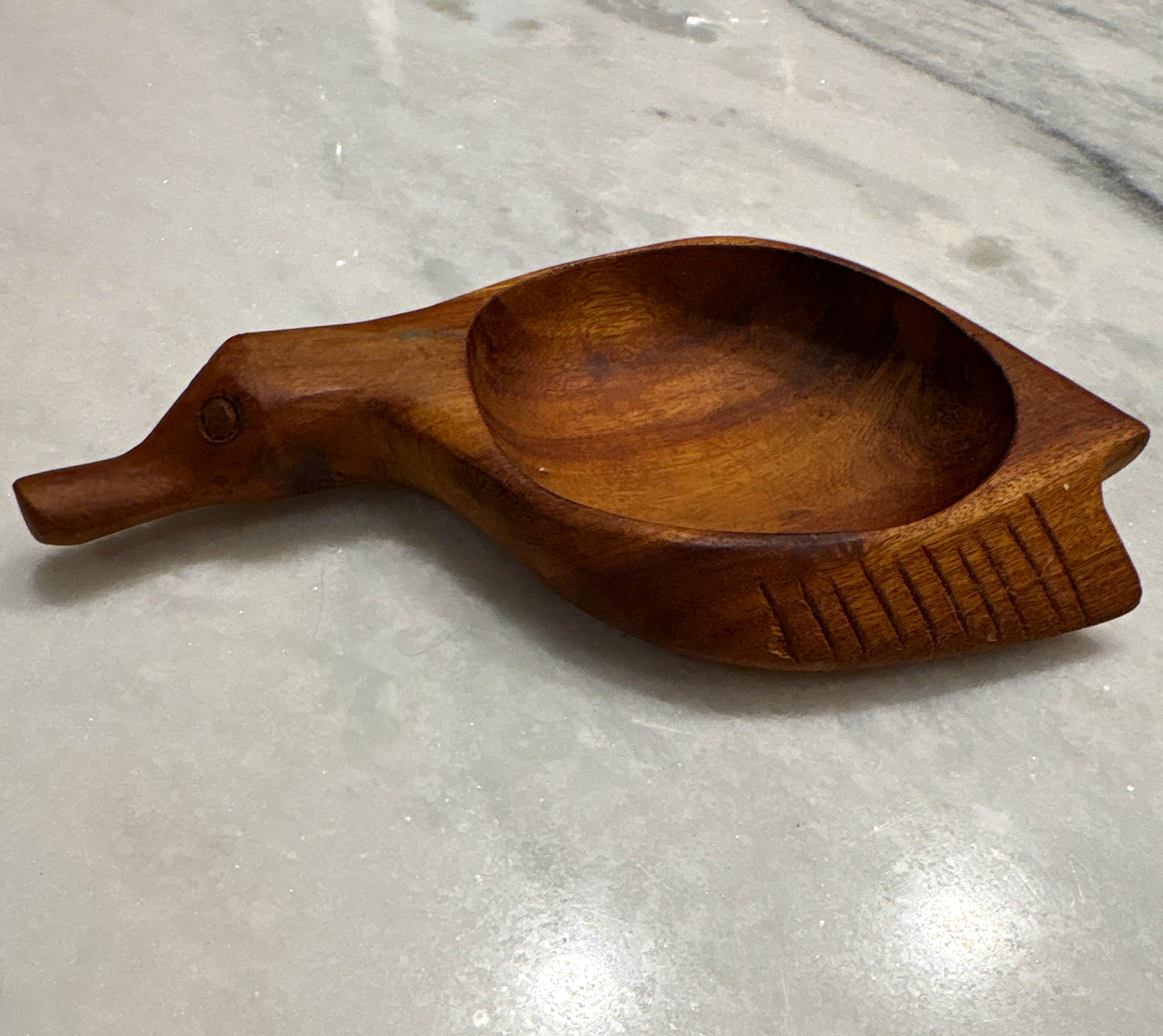 Vintage Antique Hand-Carved Primitive Wood Duck Bowl, 10 in, Rustic, Folk Art