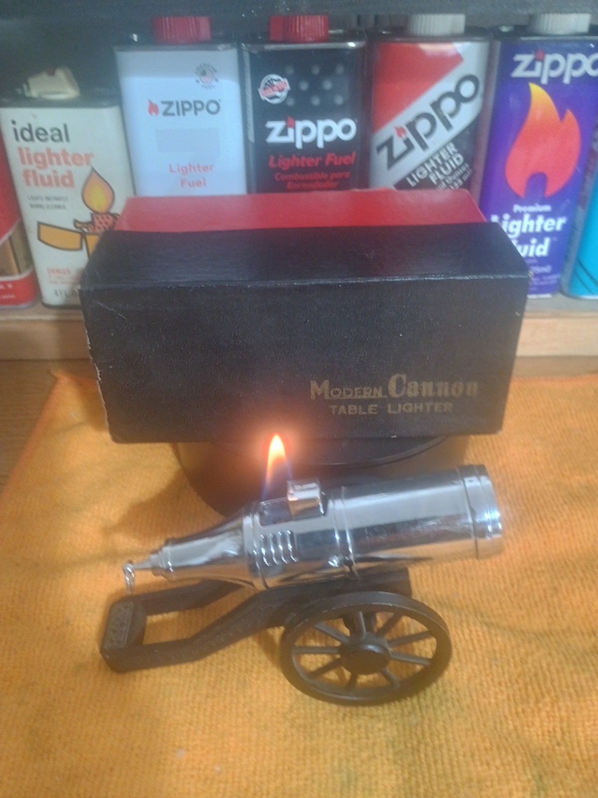 Unfired Vintage Modern Field Cannon Table Lighter Chrome With Original Box HTF Unfired Vintage Modern Field Cannon Table Lighter Chrome With Original Box HTF