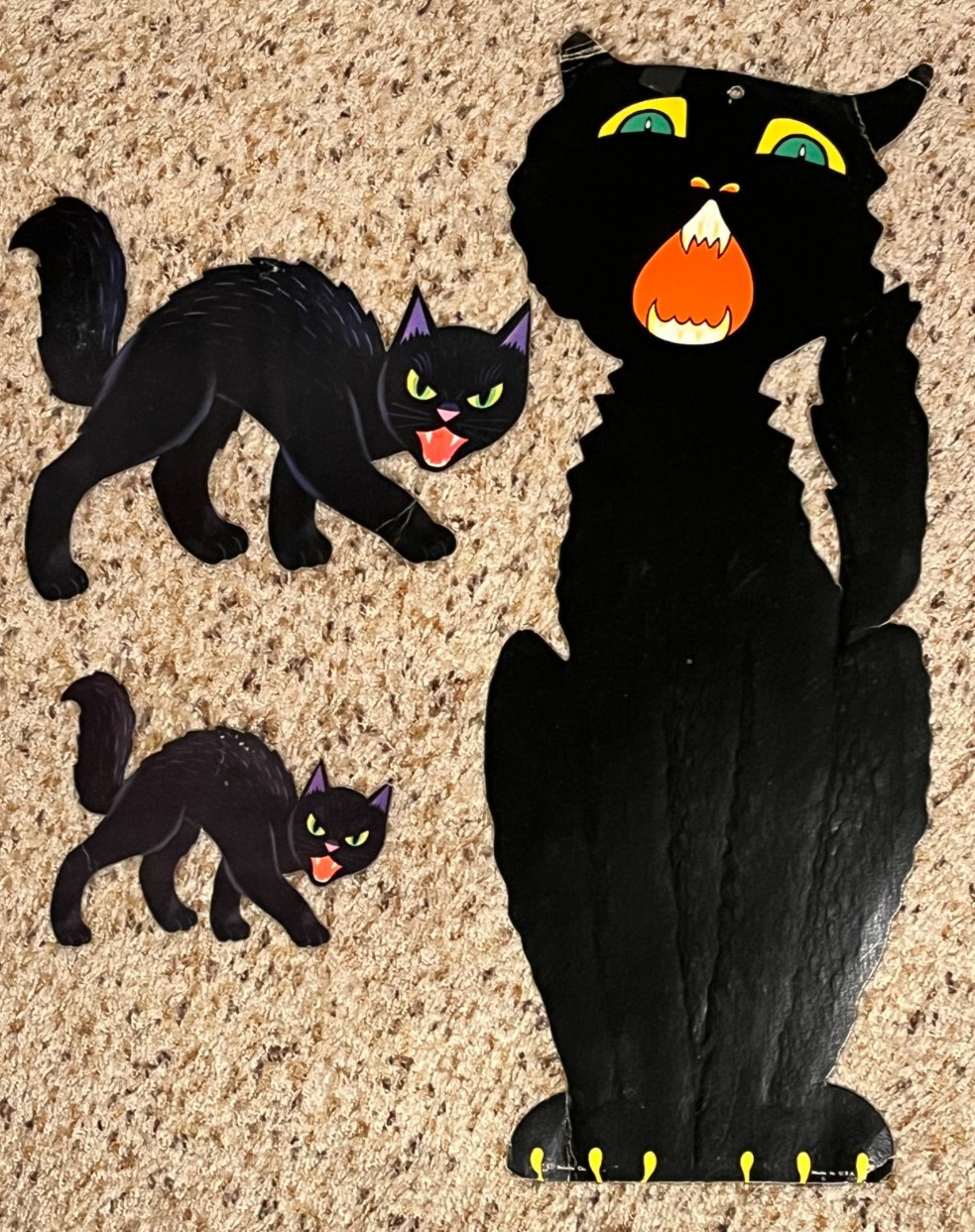 Vintage Lot of 3 Black Cats, Beistle Diecut Door/Wall Halloween Decor, 1940s? Vintage Lot of 3 Black Cats, Beistle Diecut Door/Wall Halloween Decor, 1940s?