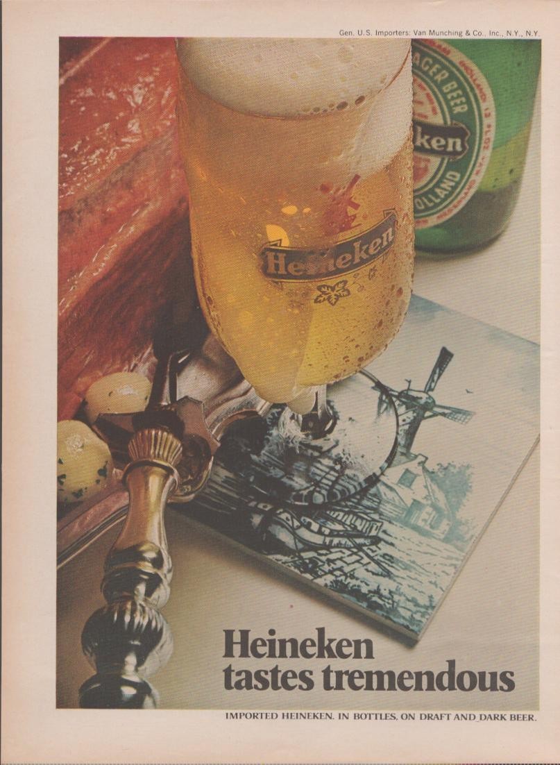 Vintage 1970s Heineken Beer Print Advertisement — Original