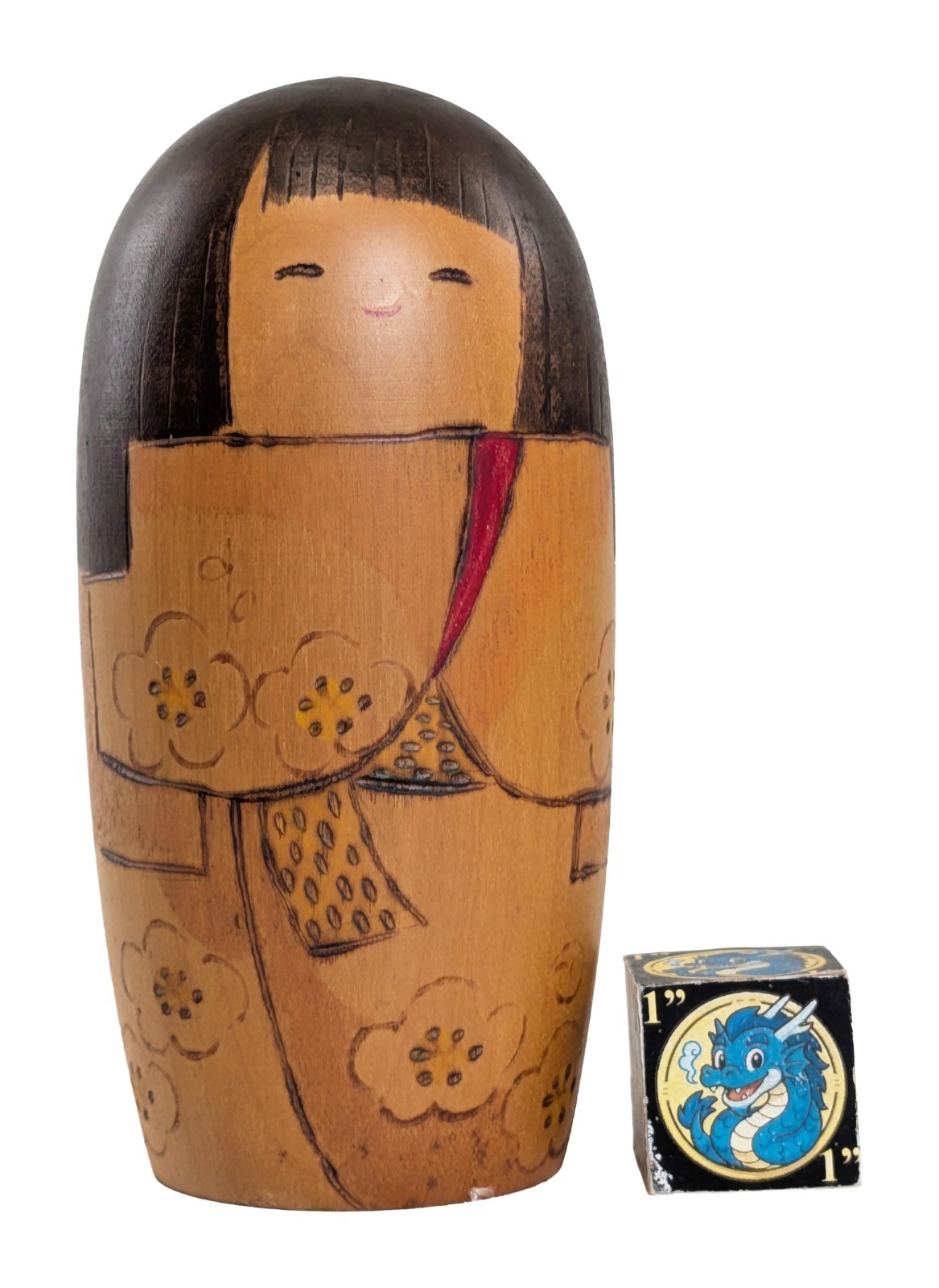 Vintage Creative Kokeshi Doll Girl in Floral Kimono by Ohtani Yoshio 5.3" 13.5cm