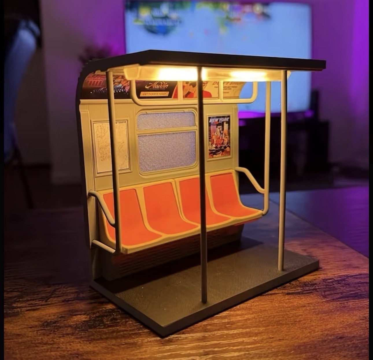 NYC Subway Bench LED Night Light,3 mini posters Battery Powered Home Decor NYC Subway Bench LED Night Light,3 mini posters Battery Powered Home Decor