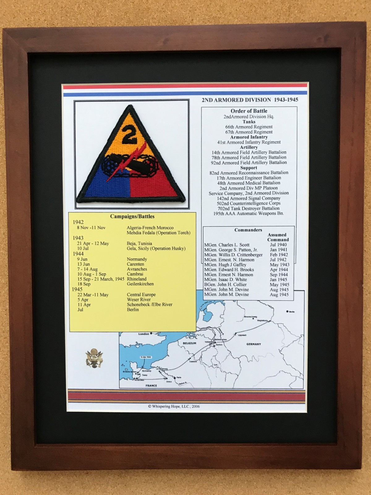 2nd Armored Division Patch and History in World War II (11" x 14") 2nd Armored Division Patch and History in World War II (11" x 14")