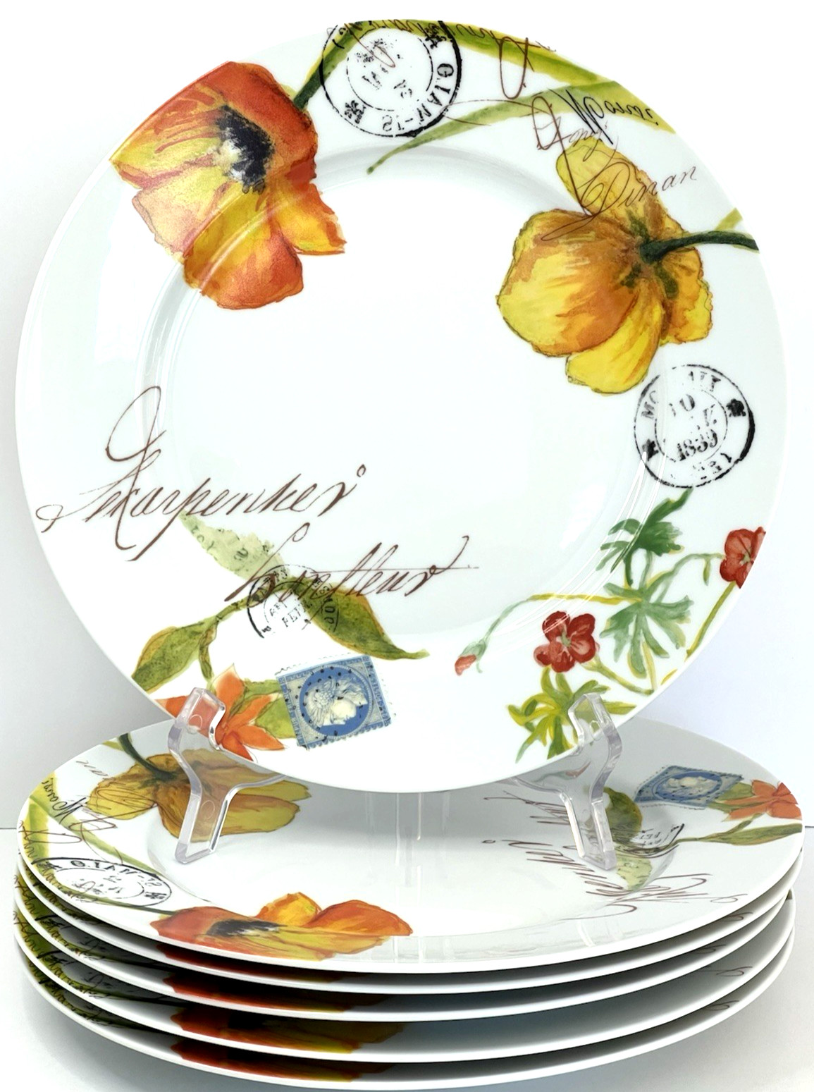 Set Of 6 Bernardaud Limoges France Jardin des Fleurs Dinner Plates 10.38” MINT Set Of 6 Bernardaud Limoges France Jardin des Fleurs Dinner Plates 10.38” MINT