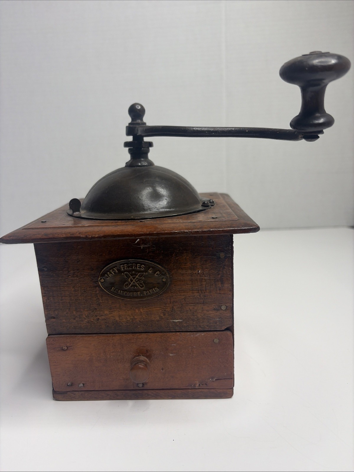 Antique Japy Freres Coffee Grinder Wooden Box Hand Crank French Mill Original Antique Japy Freres Coffee Grinder Wooden Box Hand Crank French Mill Original