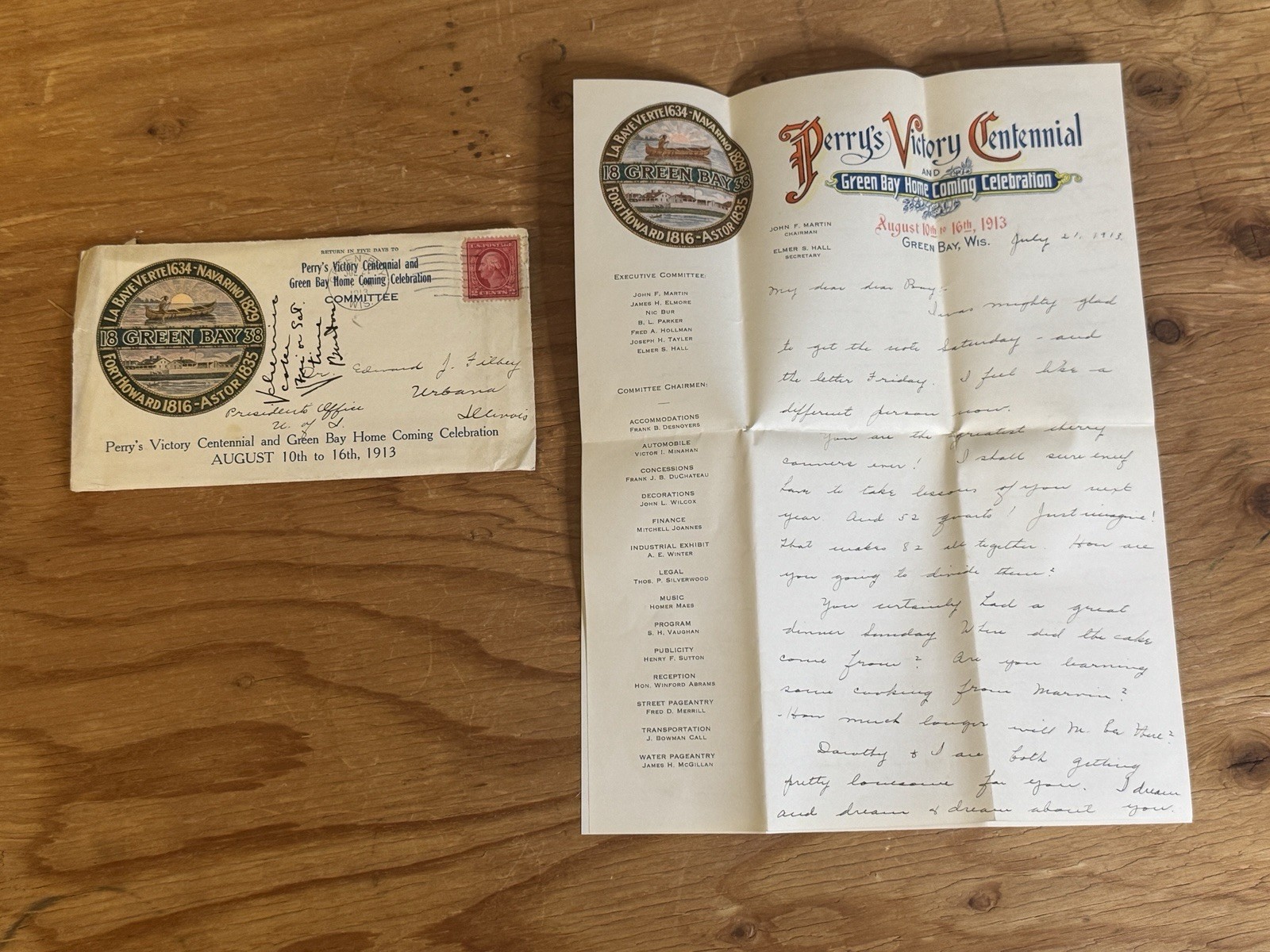 Vtg 1913 Letterhead Perry's Victory Centennial & Green Bay Home Coming Vtg 1913 Letterhead Perry's Victory Centennial & Green Bay Home Coming