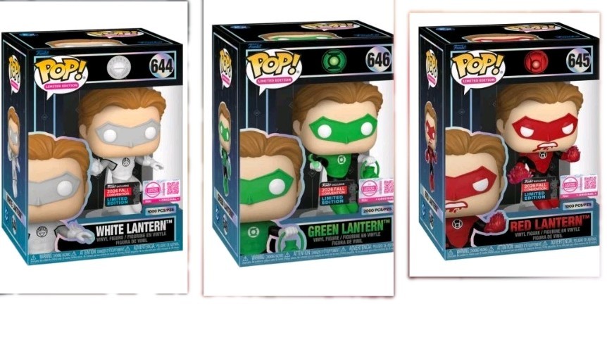 FUNKO POP DC COMICS WHITE RED GREEN LANTERN BUNDLE NYCC 2026 SHARED STICKER FUNKO POP DC COMICS WHITE RED GREEN LANTERN BUNDLE NYCC 2026 SHARED STICKER