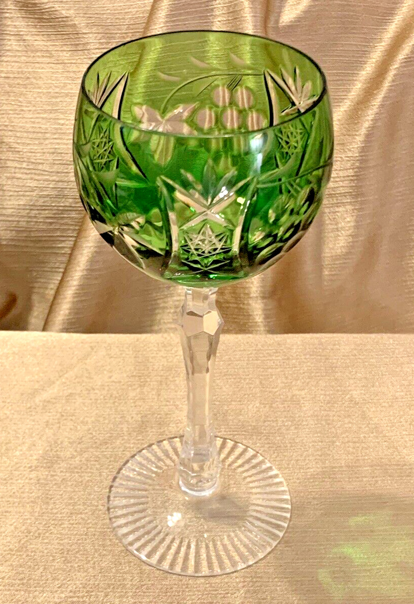VTG Beyer GREEN CRYSTAL Cut-to-Clear Hock Wine Glass BEZ1 West Germany