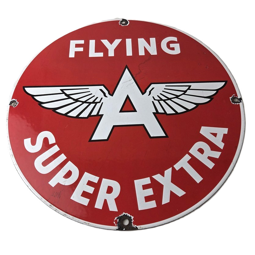 Vintage Flying A Gasoline Sign - Super Extra Aviation Gas Pump Porcelain Sign Vintage Flying A Gasoline Sign - Super Extra Aviation Gas Pump Porcelain Sign