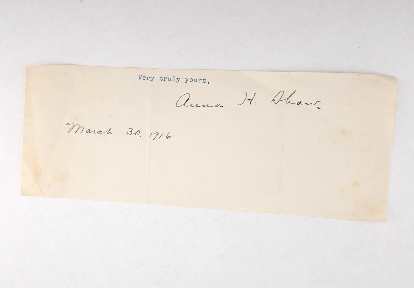 Anna H. Shaw Signed Typed Letter Segment 1916 Women's Suffrage Autograph Anna H. Shaw Signed Typed Letter Segment 1916 Women's Suffrage Autograph