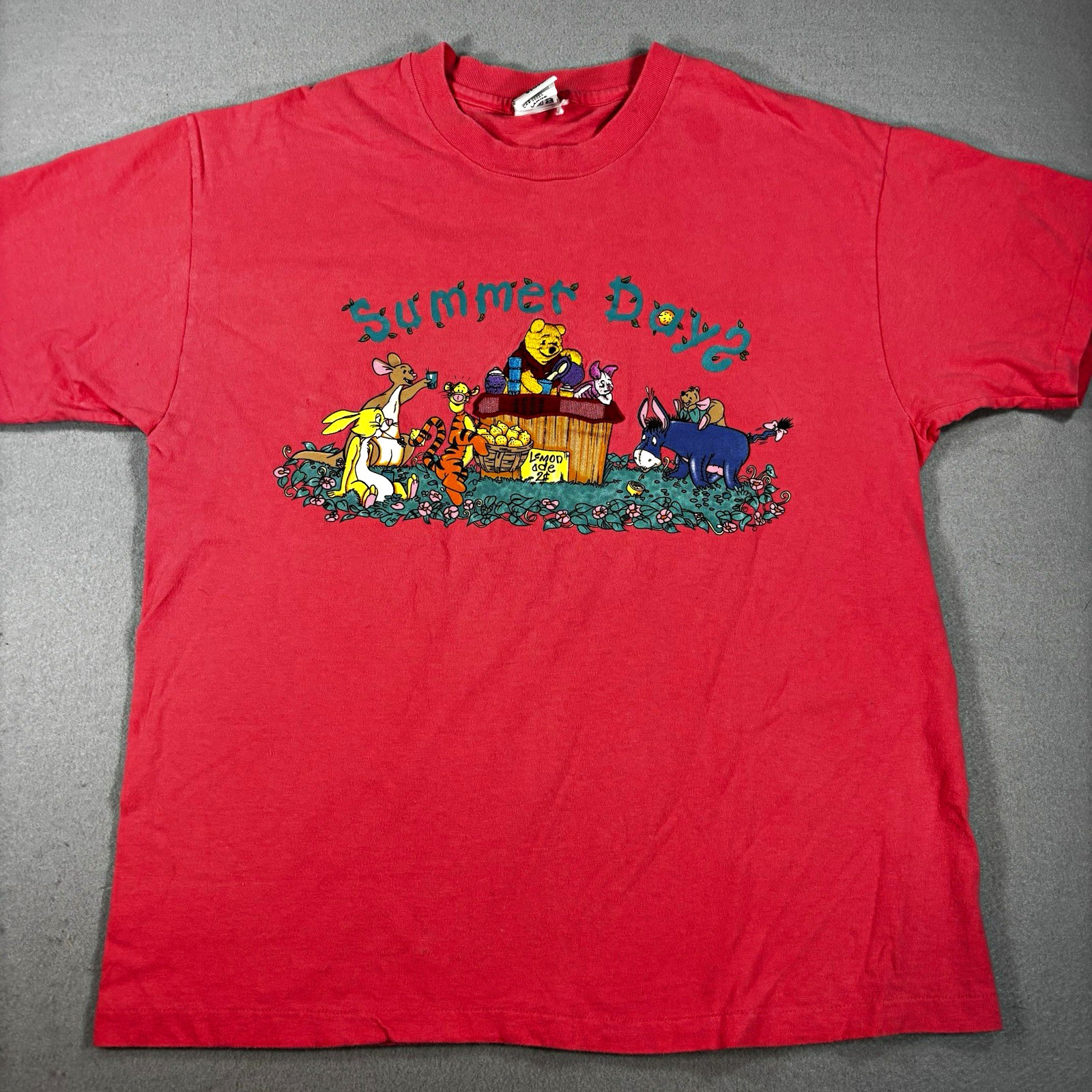 Vintage Disney Store Winnie the Pooh "Summer Days" Pink Tee Large Single Stitch 