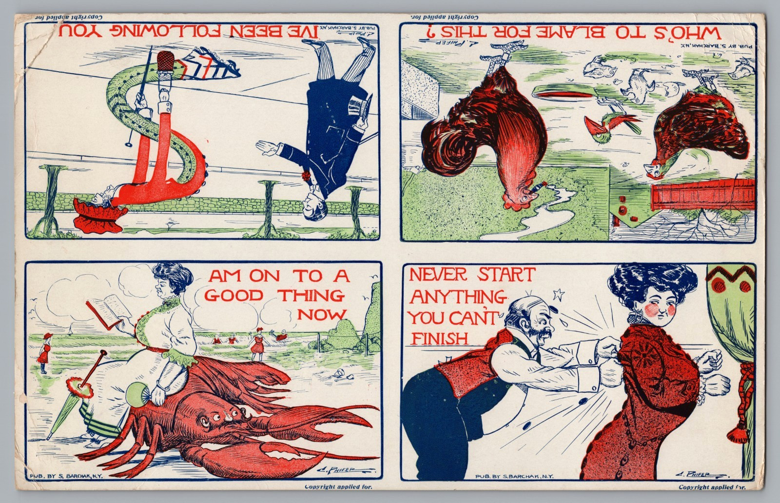Rare Uncut Postcard Sheet c1910 LC Phifer Comic Lobster Proof Worcester Rare Uncut Postcard Sheet c1910 LC Phifer Comic Lobster Proof Worcester