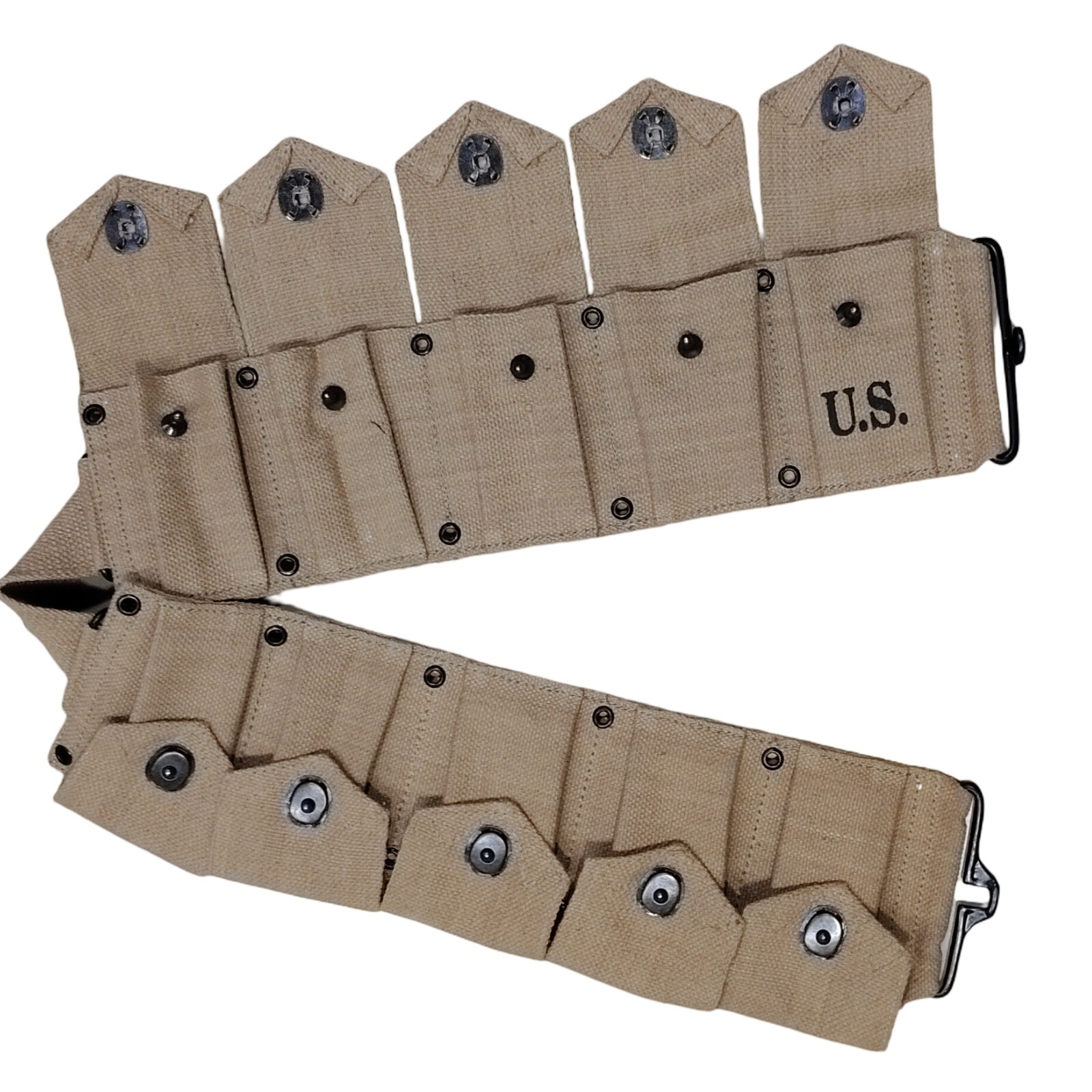 WWII U.S. Army M1923 M1 Garand Rifle Cartridge 10 Pocket Canvas Belt Khaki WWII U.S. Army M1923 M1 Garand Rifle Cartridge 10 Pocket Canvas Belt Khaki