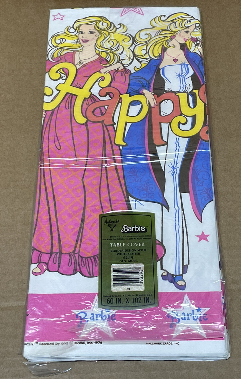 1978 Hallmark BARBIE Happy Birthday Table Cover 60” X 102” RARE NOS Made USA 1978 Hallmark BARBIE Happy Birthday Table Cover 60” X 102” RARE NOS Made USA