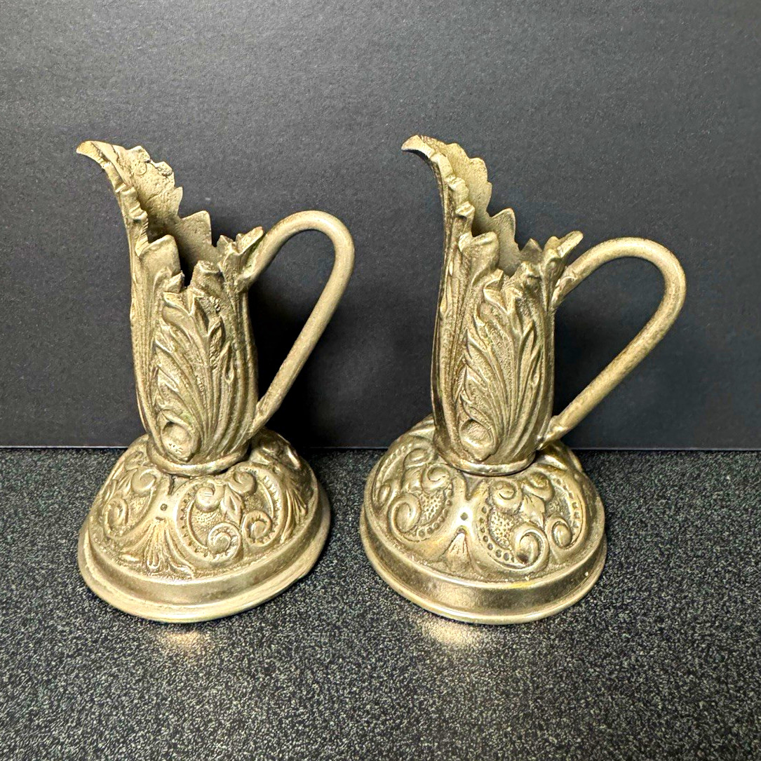 Vintage Art Nouveau Mini Ewer Candle Holders - Ornate Silver-Plated cast Bronze Vintage Art Nouveau Mini Ewer Candle Holders - Ornate Silver-Plated cast Bronze