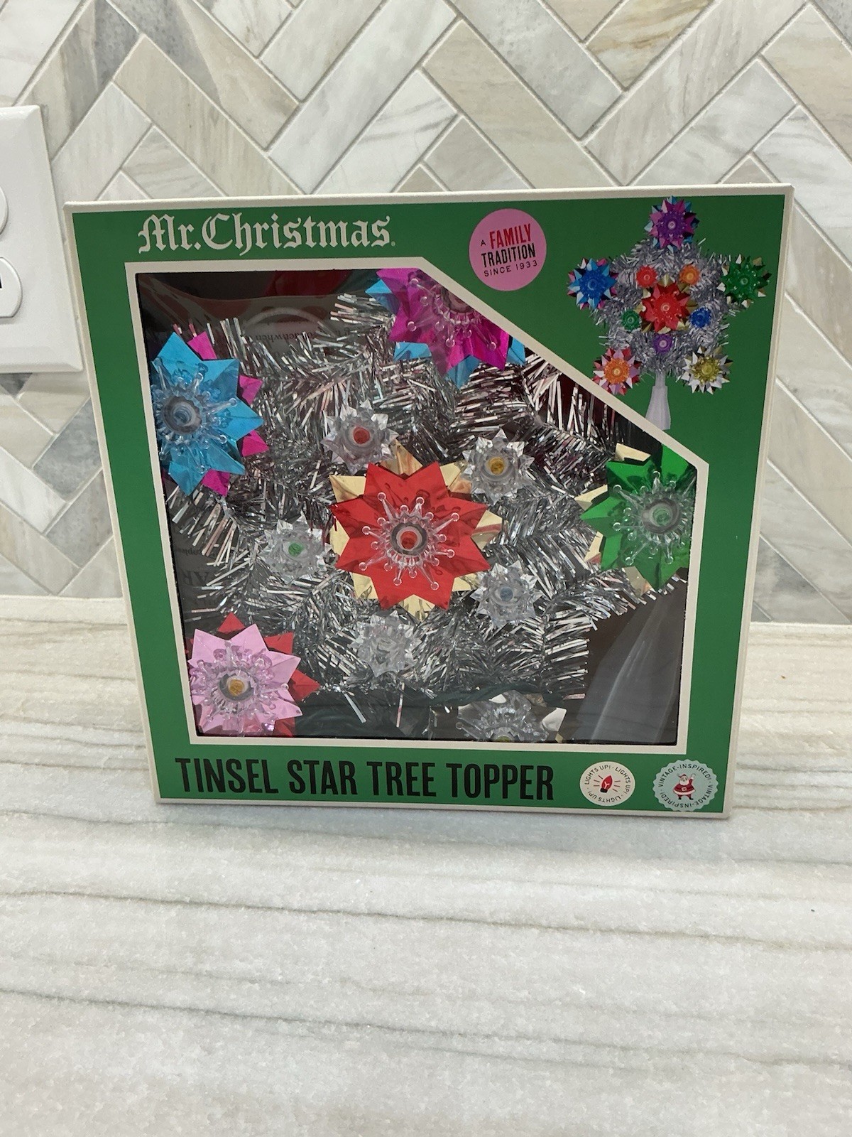 Mr. Christmas Light Up Tinsel Star Tree Topper, Multicolor/Silver Holiday Mr. Christmas Light Up Tinsel Star Tree Topper, Multicolor/Silver Holiday