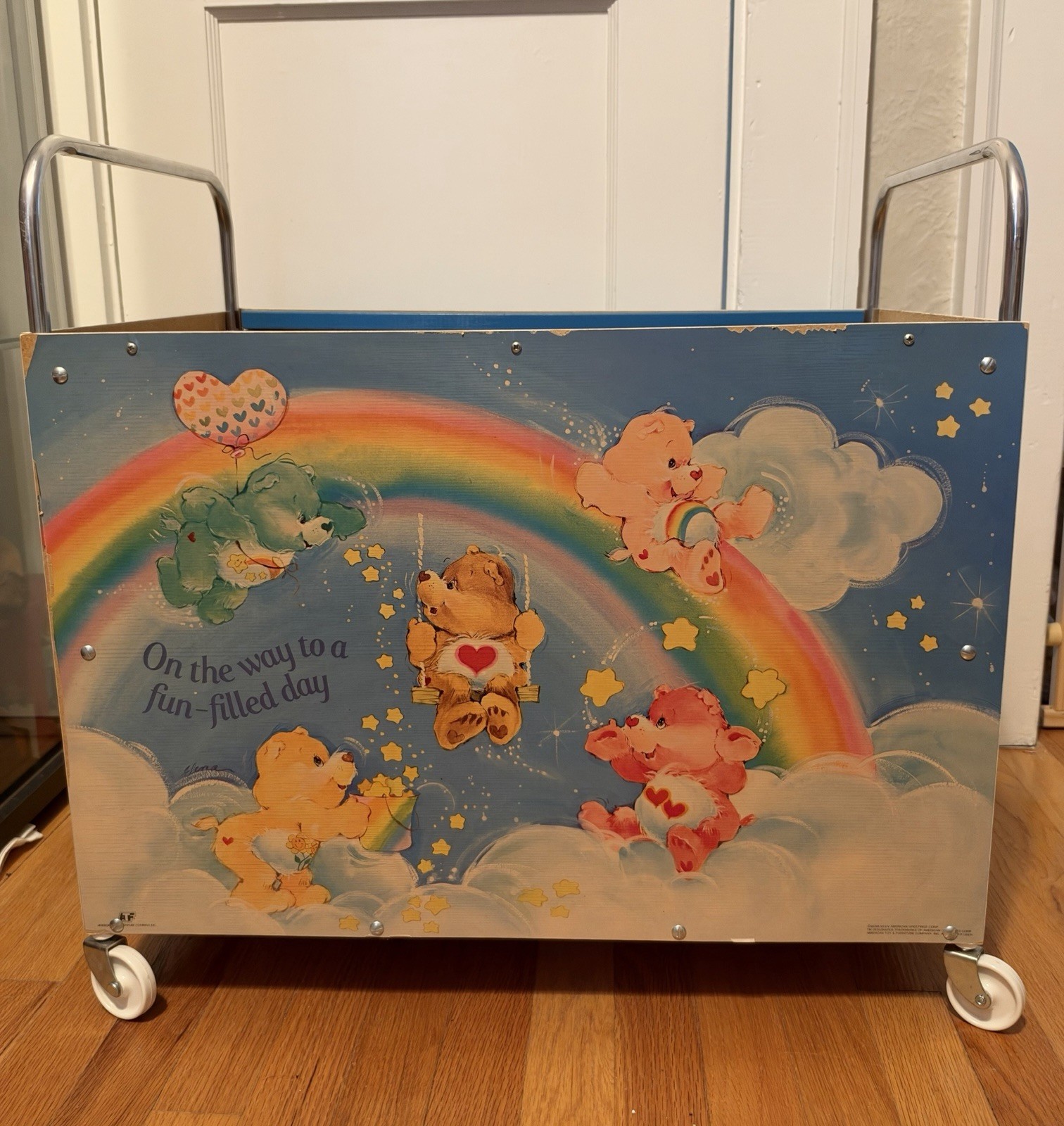 Vintage 1983 Care Bears ATF American Toy +Furniture Company TOYS BOX w/ WHEELS