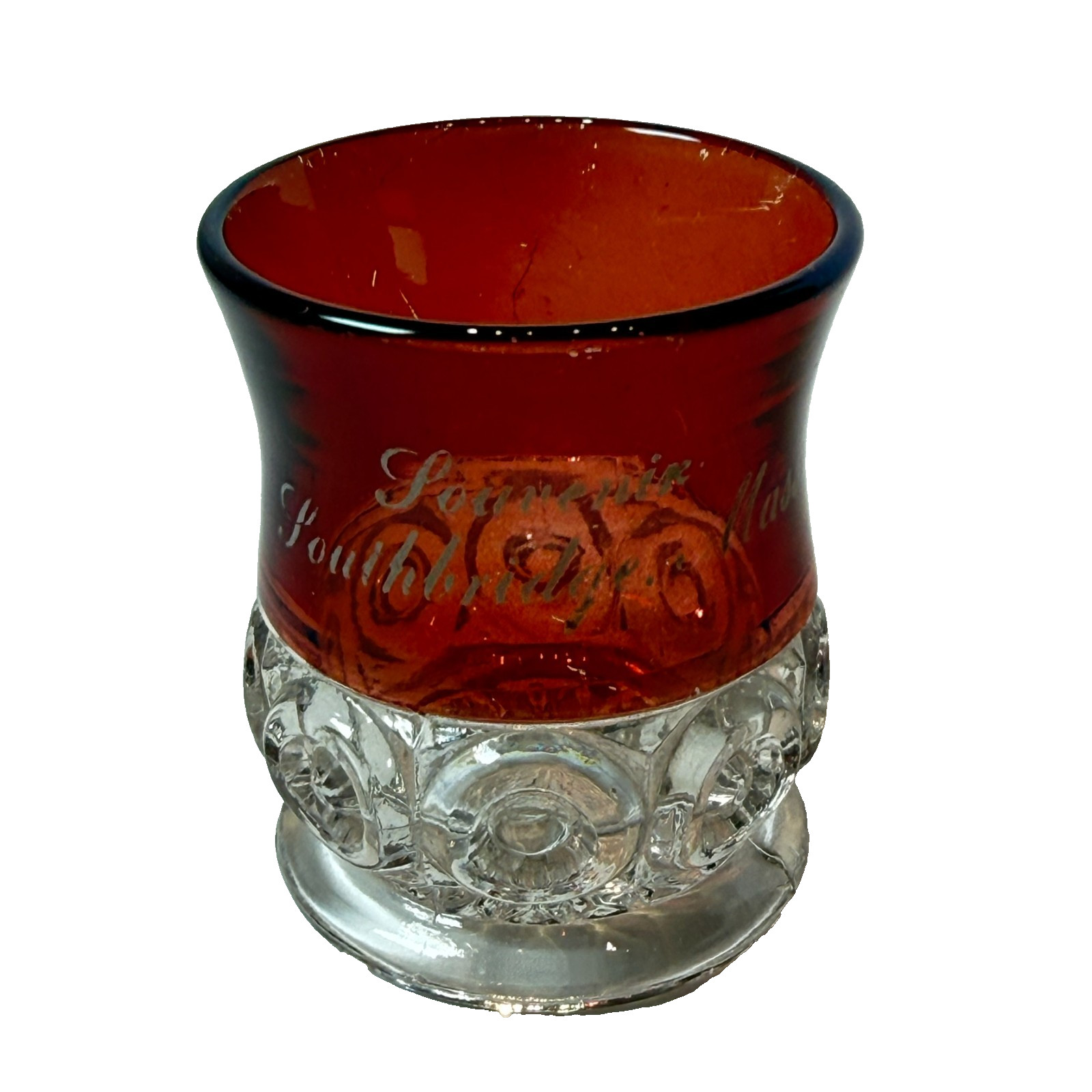 SOUTHBRIDGE MA Massachusetts Ruby Red Flash Souvenir Glass TRINKET ANTIQUE CUP SOUTHBRIDGE MA Massachusetts Ruby Red Flash Souvenir Glass TRINKET ANTIQUE CUP