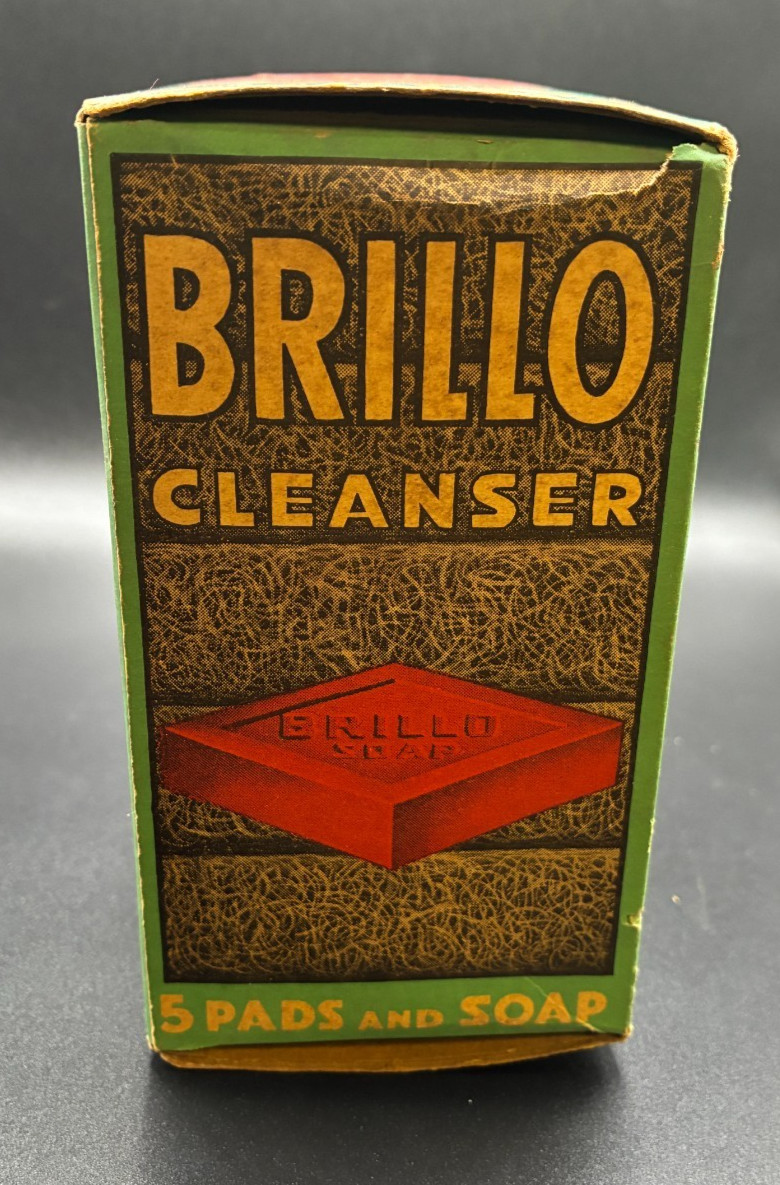 Vintage 1930s Brillo Cleanser Box Unopened NOS 5 Pads Soap Kitchen Advertising Vintage 1930s Brillo Cleanser Box Unopened NOS 5 Pads Soap Kitchen Advertising