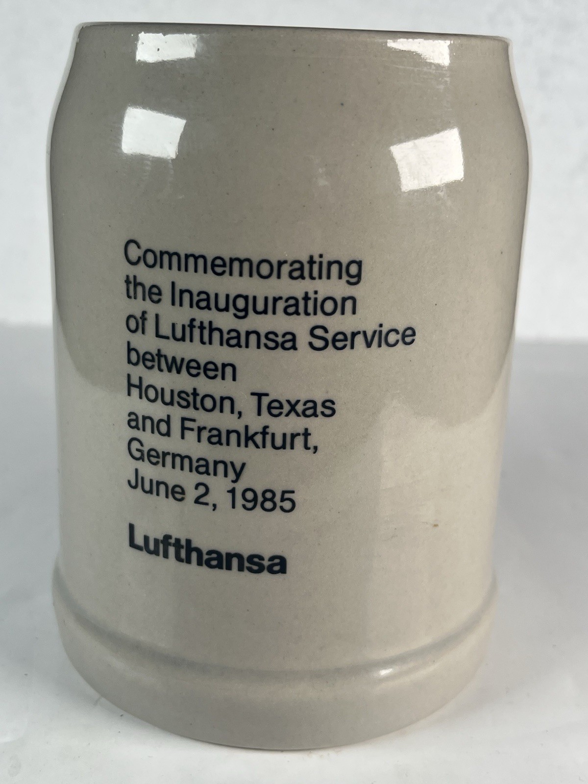 Lufthansa 1985 Houston Frankfurt Inaugural Flight Mug Rastal West Germany .5L Lufthansa 1985 Houston Frankfurt Inaugural Flight Mug Rastal West Germany .5L