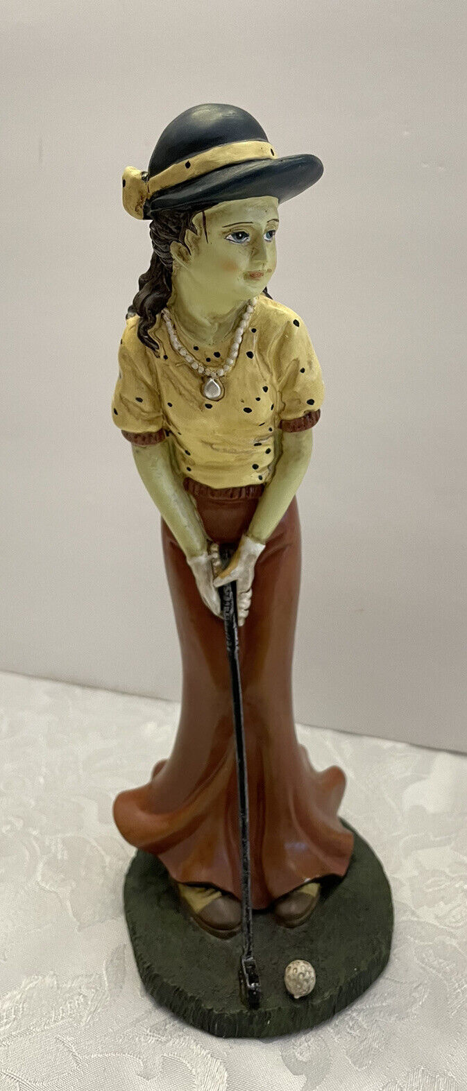 Lady Golfer Statue Victorian Themed Resin Figurine Statue 10 Inches