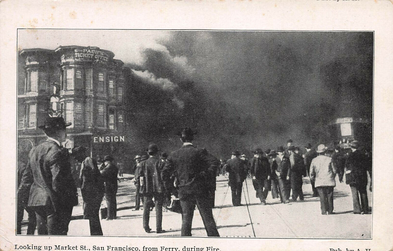 Looking Up Market St., San Francisco, During the 1906 Fire, Unused Postcard