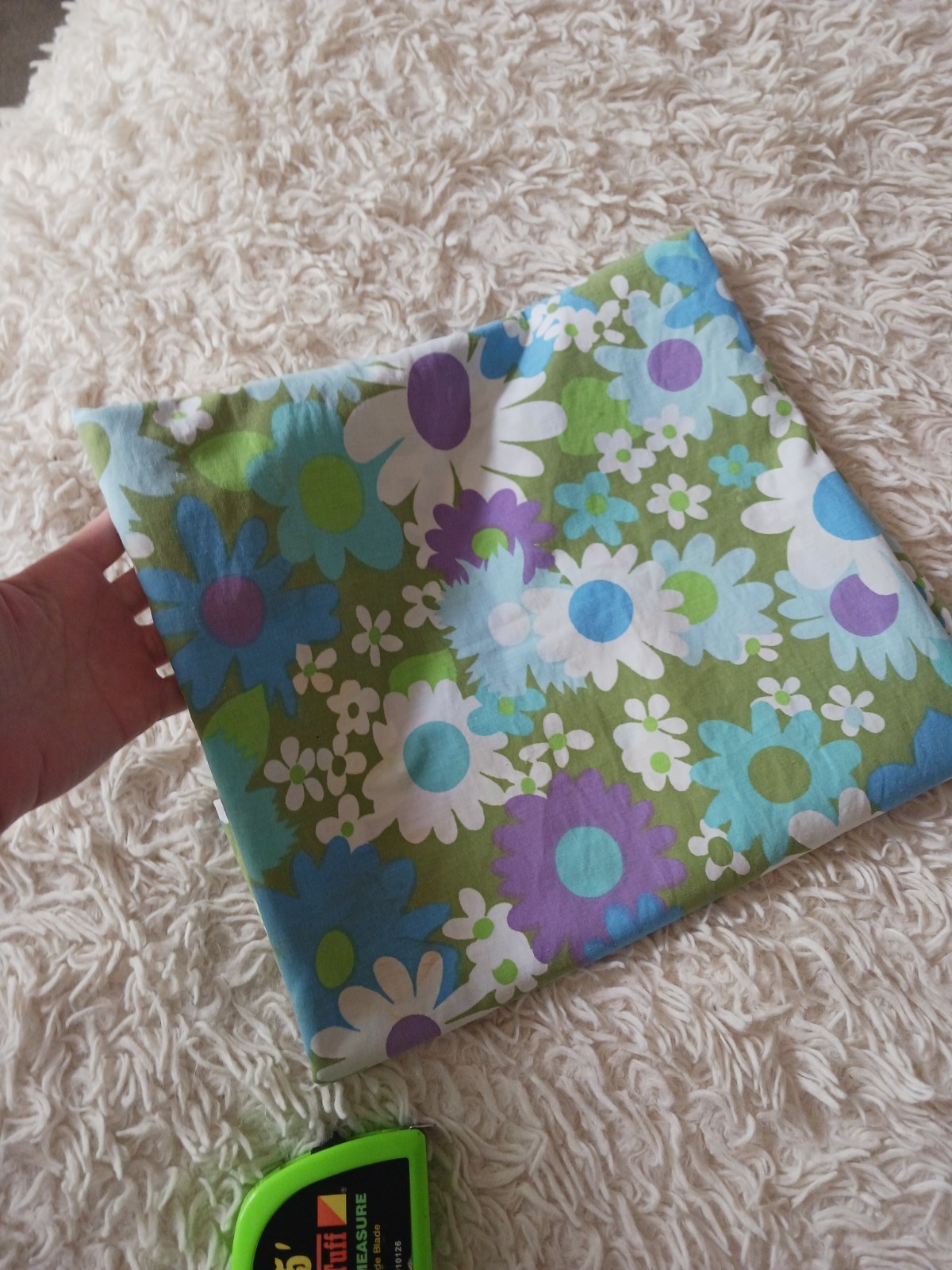 AS IS CRAFT Vintage 70s Fieldcrest blue green purple Lazy Daisy flat pieces