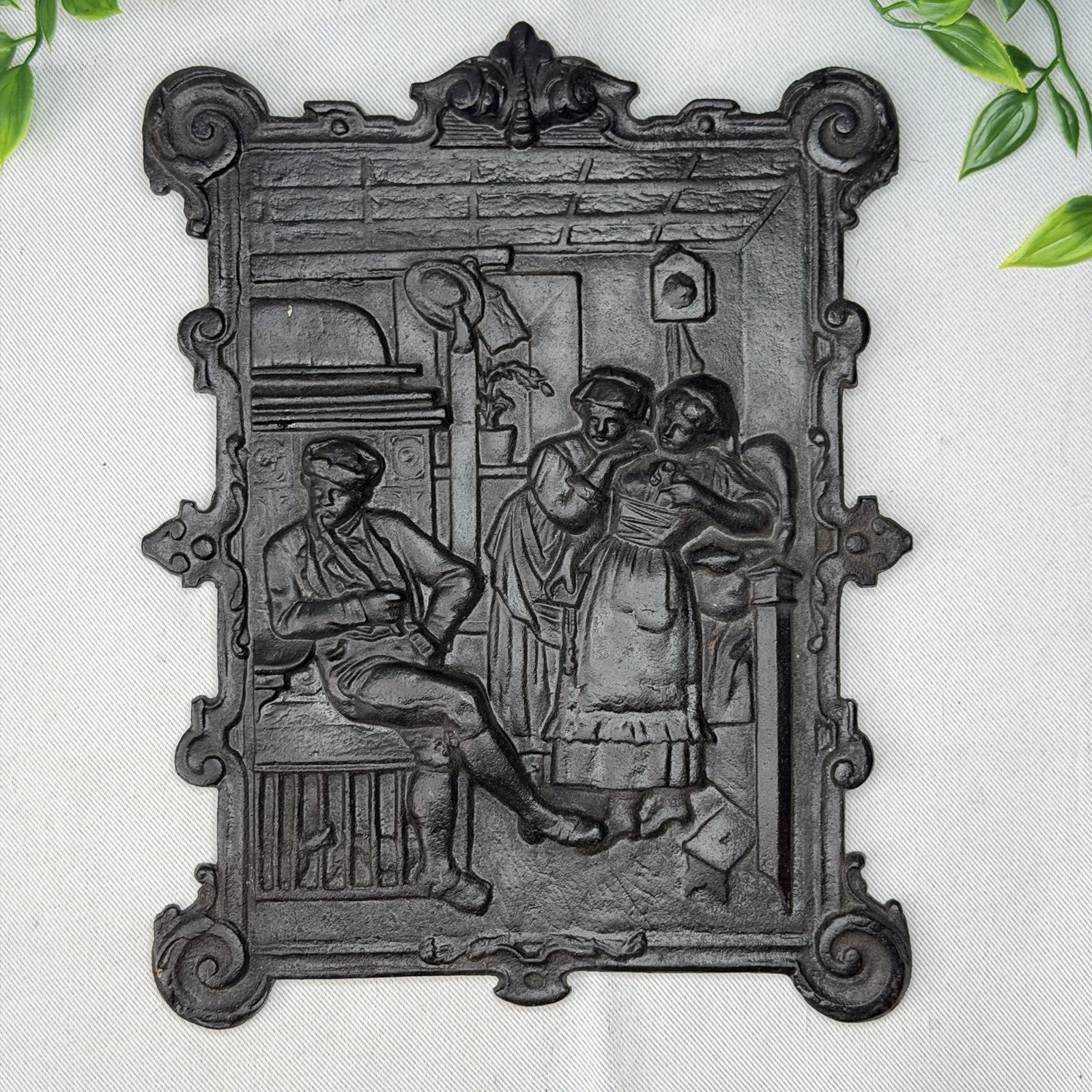 Antique Bradley & Hubbard Cast Iron Wall Plaque Relief Tavern Scene Art Decor