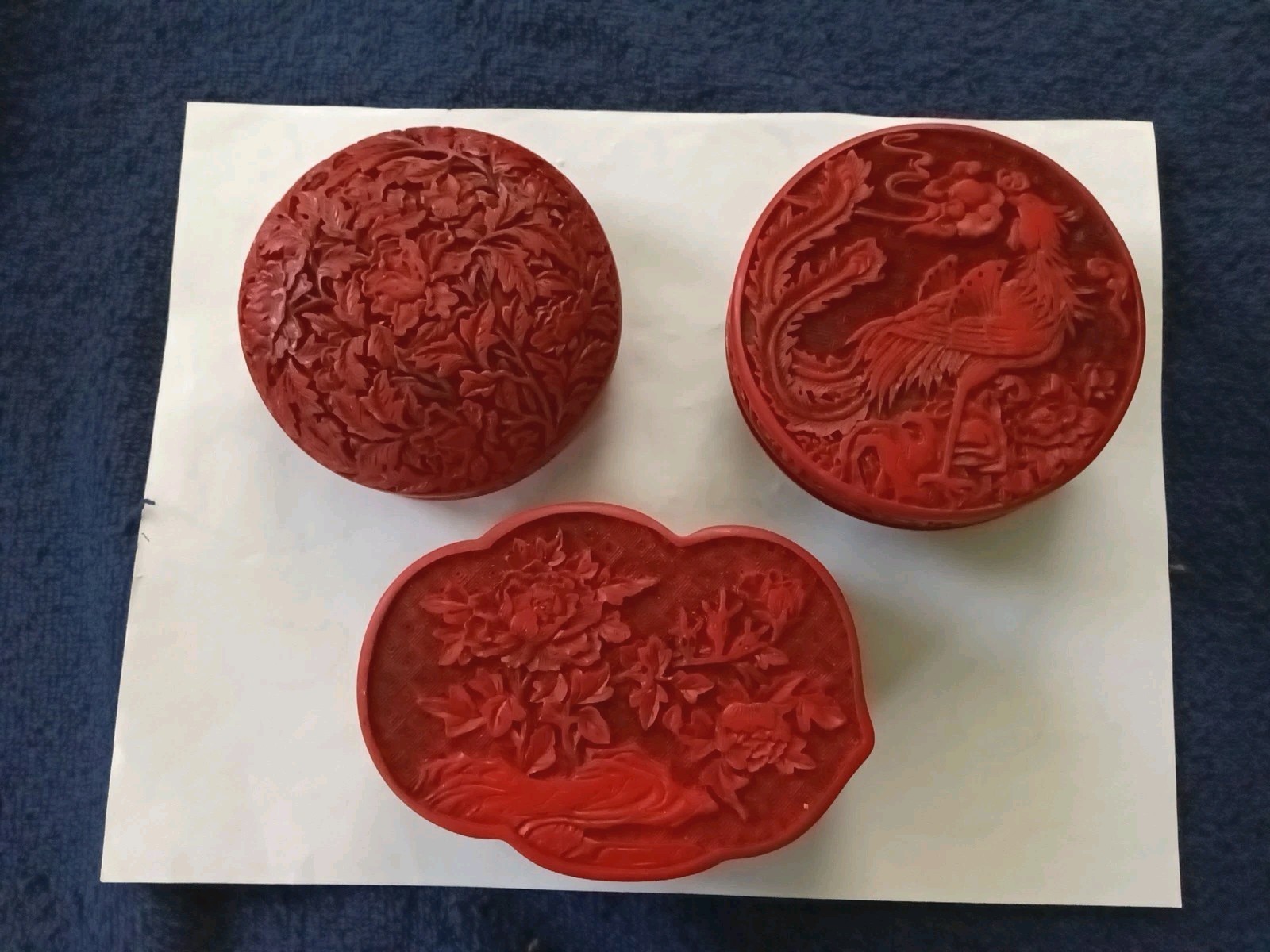Vintage Maitland-Smith Red Cinnabar Style Carved Lacquer Boxes - Set Of 3 Vintage Maitland-Smith Red Cinnabar Style Carved Lacquer Boxes - Set Of 3