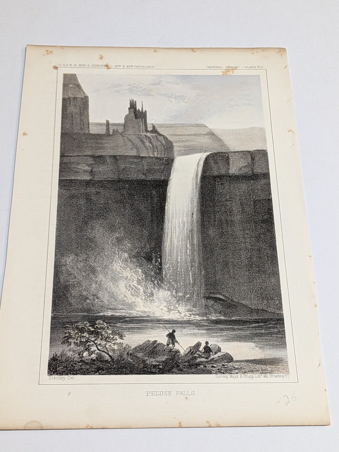 Antique 19th Century Peluse Falls Lithograph U.S.P.R.R. Survey Plate XLII c1855 Antique 19th Century Peluse Falls Lithograph U.S.P.R.R. Survey Plate XLII c1855