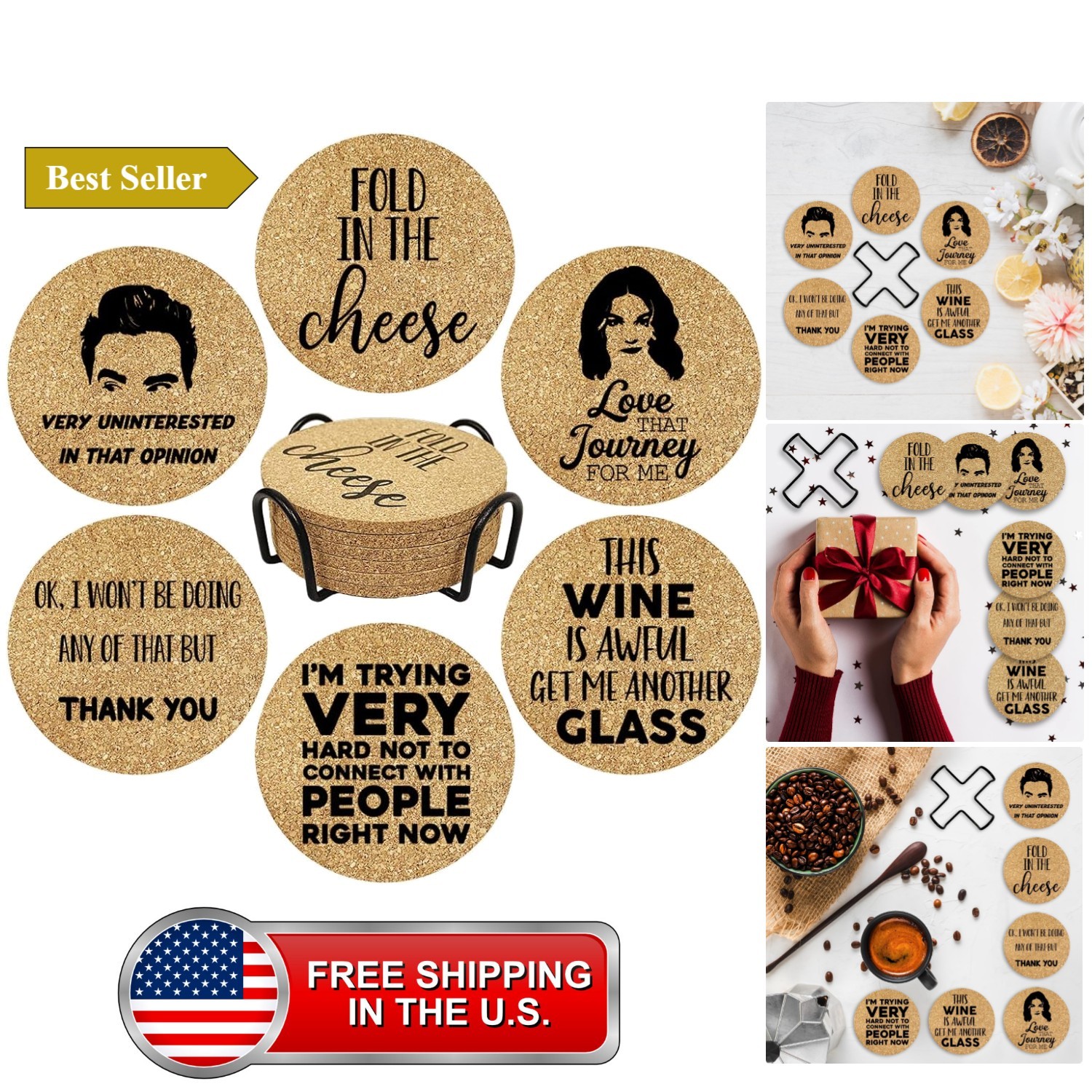 Fold in The Cheese TV Show Coasters, 6 Pcs Coffee Coasters for SC Fans