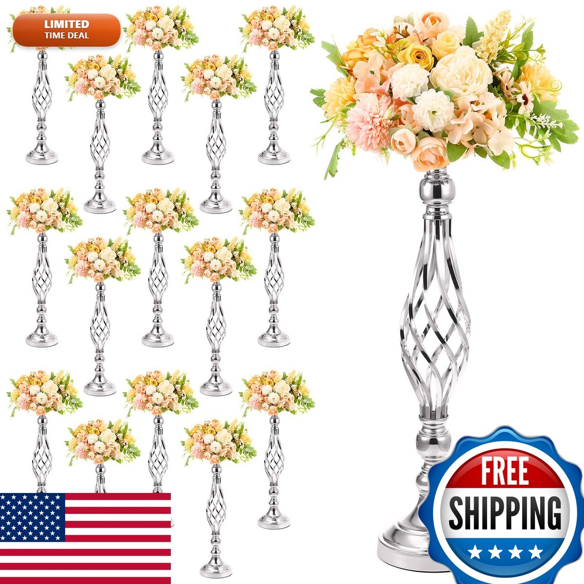 Rtteri 20 Pcs 20in Metal Flower Stand Silver Medium - Wedding Table Decor Rtteri 20 Pcs 20in Metal Flower Stand Silver Medium - Wedding Table Decor