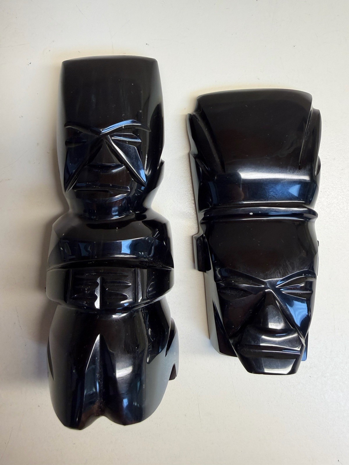 Vintage Mexican Black Obsidian Aztec Mayan Carved Figurine Set of 2 Stone 4 & 5" Vintage Mexican Black Obsidian Aztec Mayan Carved Figurine Set of 2 Stone 4 & 5"