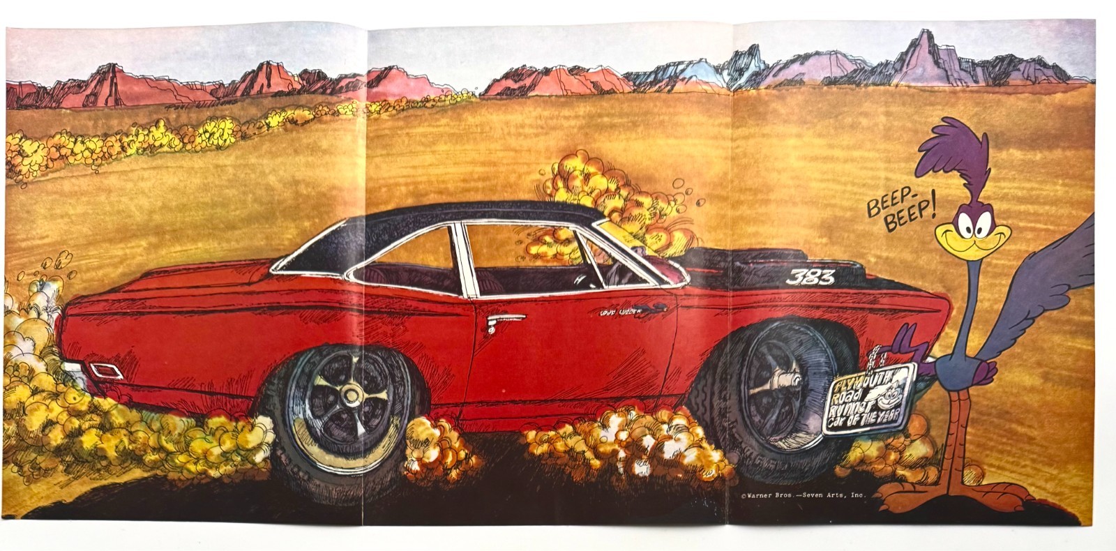 1969 Plymouth Roadrunner Tri-Fold Pull Out Original Poster Magazine 11"X24"