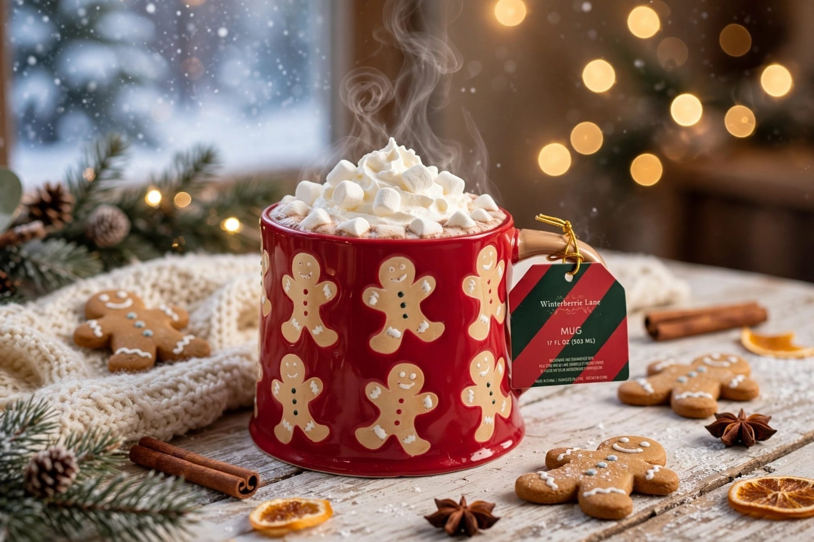 Winterberrie Lane Gingerbread Man Mug 17 oz Ceramic Christmas Embossed Red NWT Winterberrie Lane Gingerbread Man Mug 17 oz Ceramic Christmas Embossed Red NWT